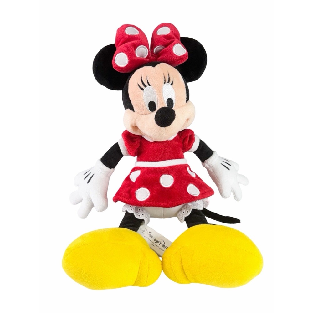 Disney Parks Minnie Mouse Plush Classic Red Polka Dot Dress Soft Stuffed Toy